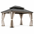 Pavillon de jardin en aluminium avec toit en acier et rideaux en polyester gris foncé/beige 300x400 cm