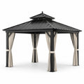 Pavillon de jardin en métal avec rideaux beige 300x400 cm