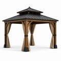 Pavillon extérieur en bois et acier avec rideaux polyester 3x3m