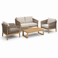 Ensemble de jardin en teck et corde polyester beige avec canapé, fauteuils et table