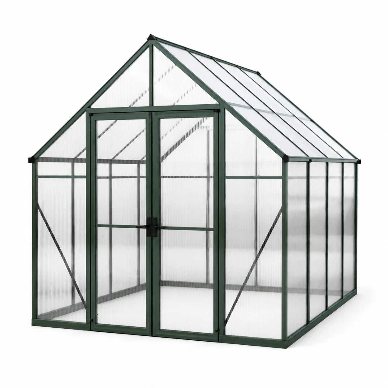 Serre de jardin en aluminium et polycarbonate alvéolaire vert 200x200x200 cm