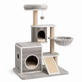 Arbre à chat en bois et sisal gris avec coussins en peluche