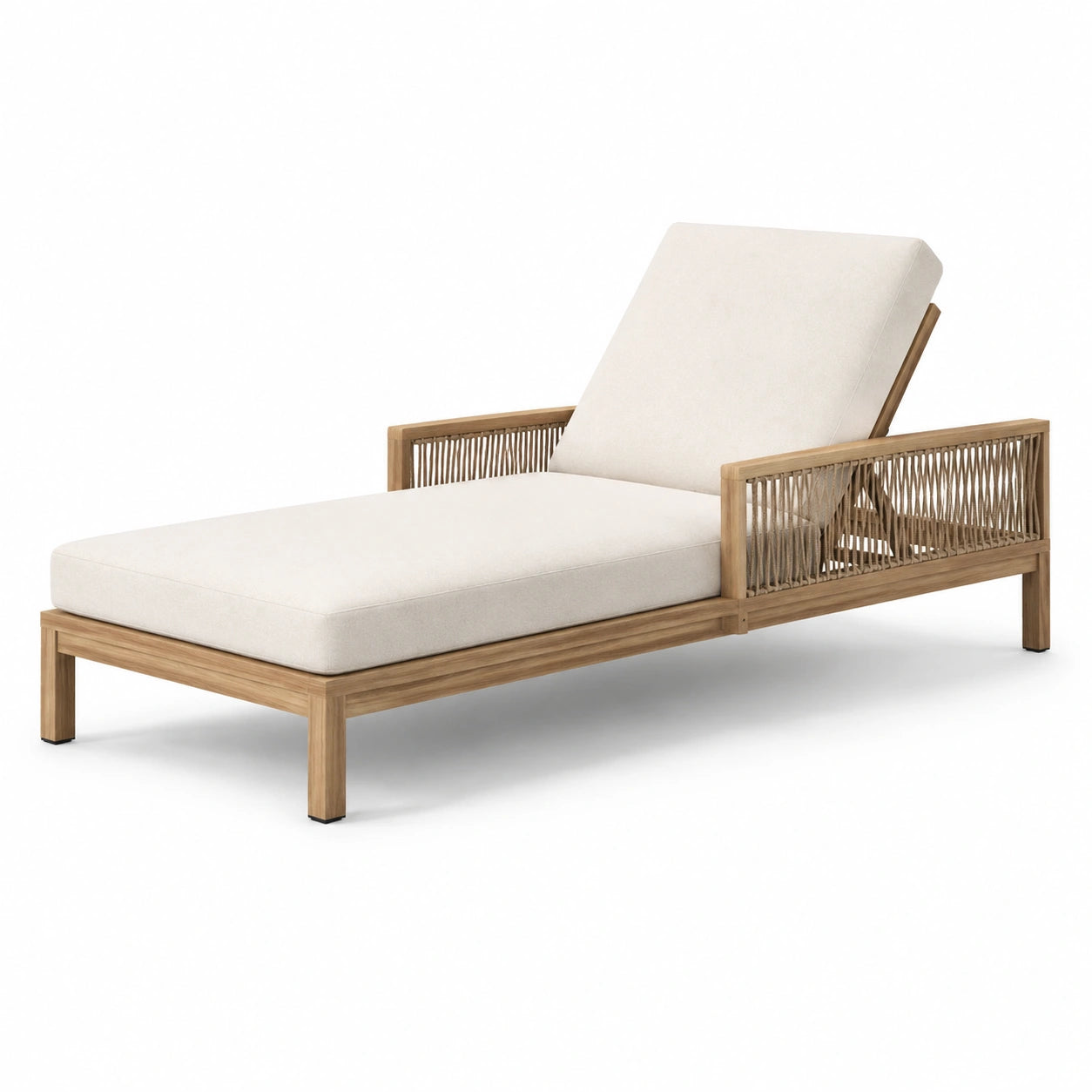 Chaise longue en bois avec coussin en polyester beige