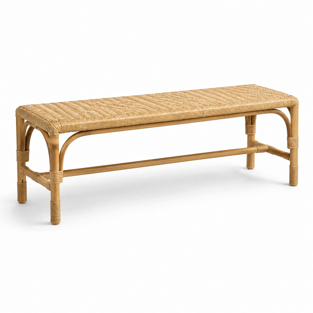 Banc en rotin naturel avec assise tressée 120x40x45 cm