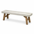 Banc extérieur béton et chêne 180 cm blanc cassé