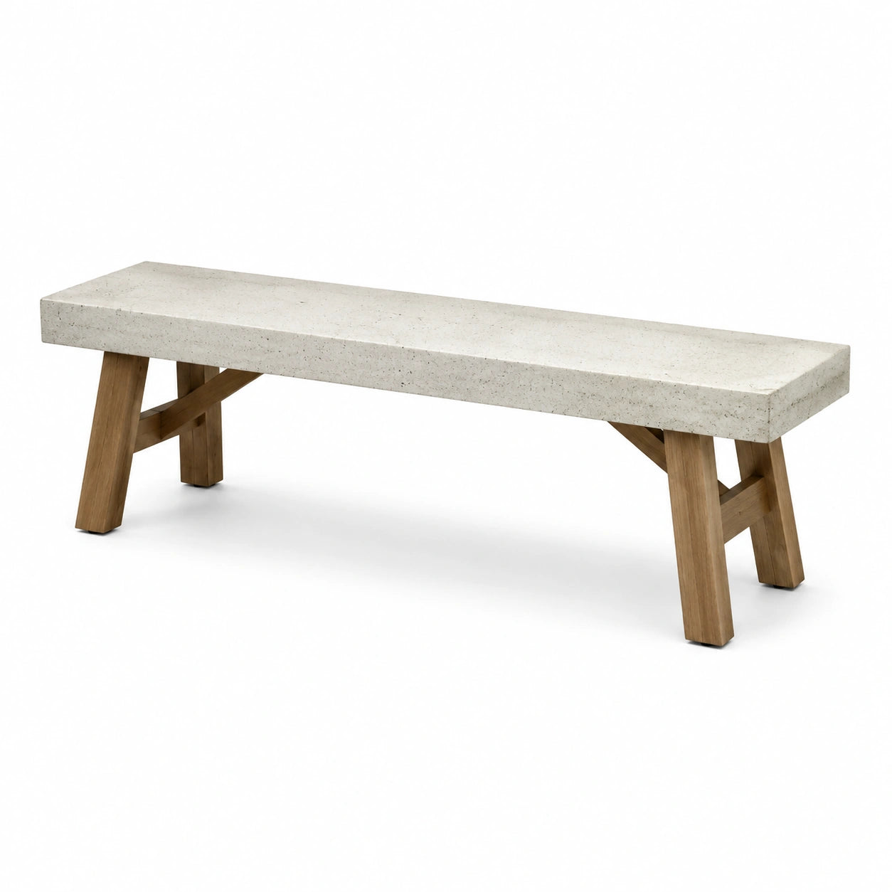 Banc extérieur béton et chêne 180 cm blanc cassé