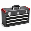 Boîte à outils en métal avec 3 tiroirs en acier noir et rouge