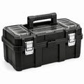 Caisse à outils en plastique noir avec fermetures métalliques