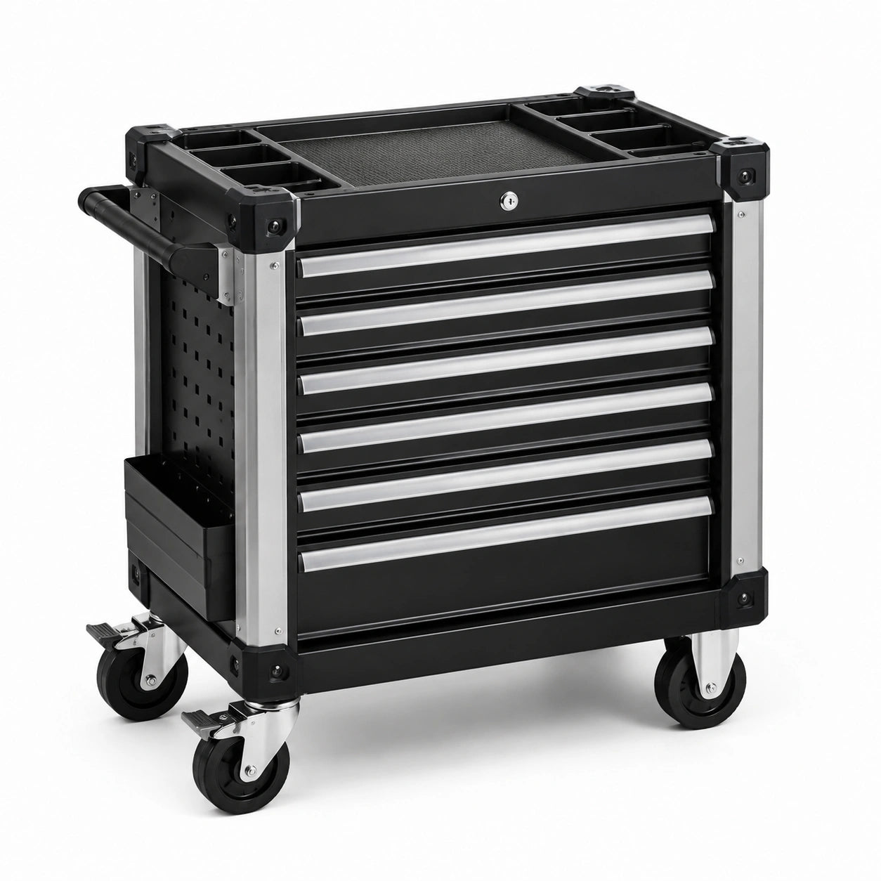 Chariot à outils en métal noir avec roulettes