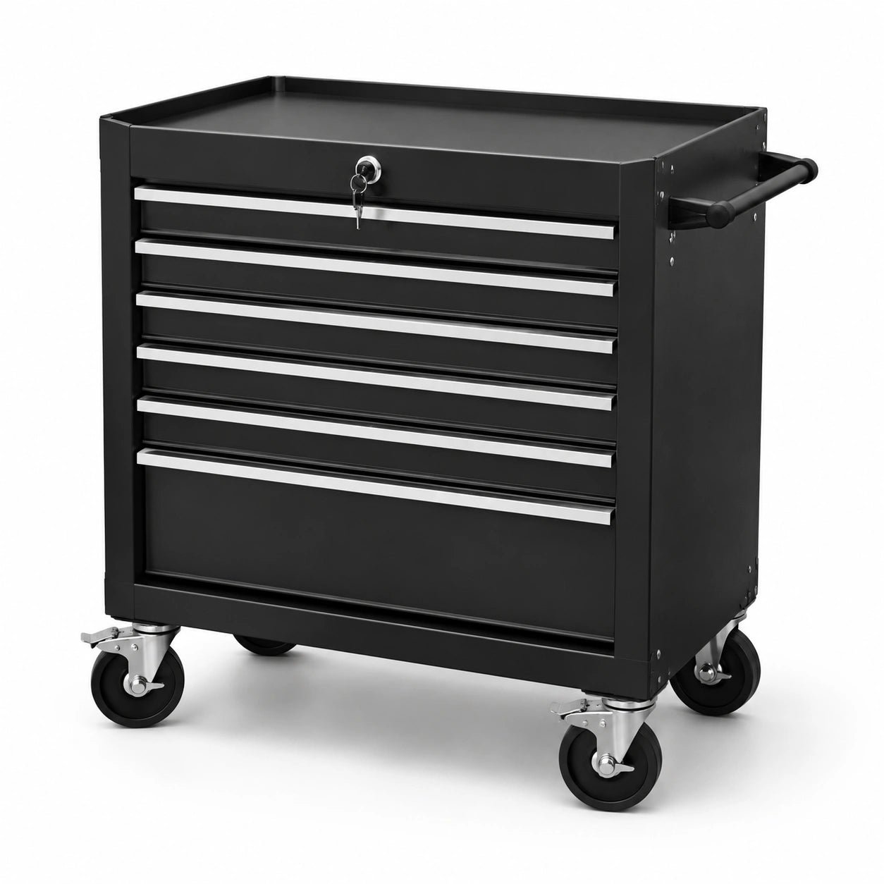 Chariot à outils en acier 6 tiroirs avec roulettes verrouillables noir