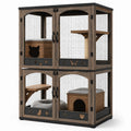 Enclos pour chats en bois de pin et métal à 2 niveaux