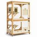 Enclos pour chat à deux étages en bois et métal beige