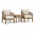 Ensemble de meubles en bois avec fauteuils et table en corde beige
