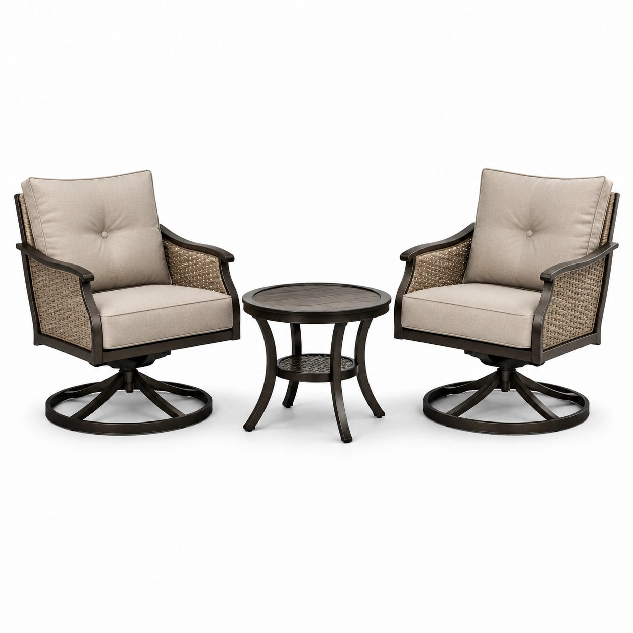 Ensemble de bistrot 2 fauteuils pivotants en métal avec table ronde